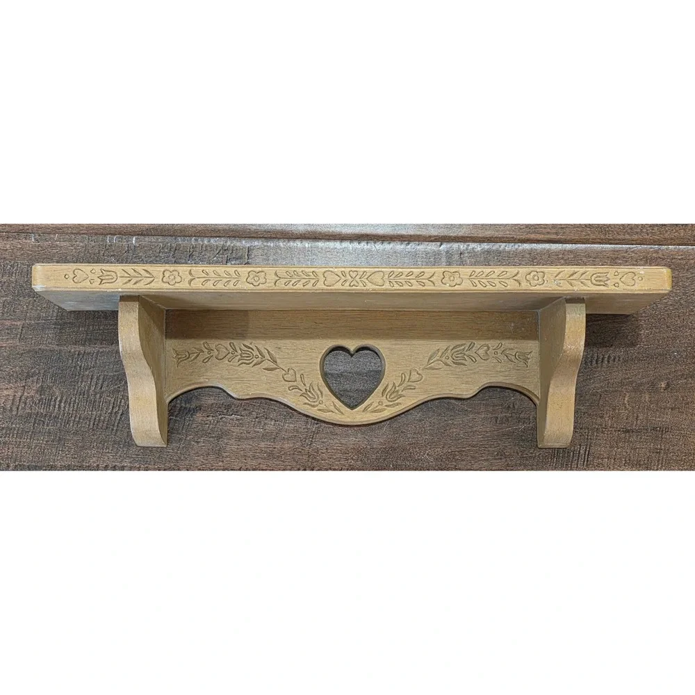 VTG 1986 Cottagecore Burwood Products Heart Floral Shelf Faux Wood Country
